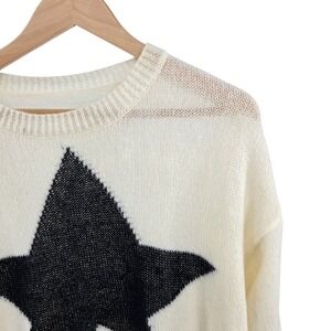 Cream Star Print Sweater, Long Sleeve, Knit Pullover,‎ Casual Comfy, Women's